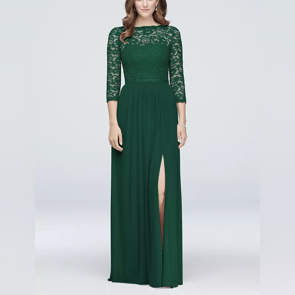 DAVID’S BRIDAL | 3/4” Sleeve Lace and Mesh Bridesmaid Dress - Juniper